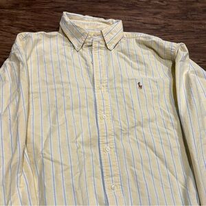 Ralph Lauren Shirt Mens L Yellow blue Striped Yarmouth Button Down Long Sleeve